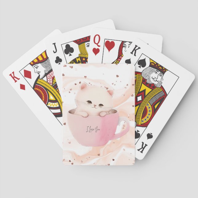 Jeu De Cartes Cute chat rose blanc dans une tasse de thé (dos)