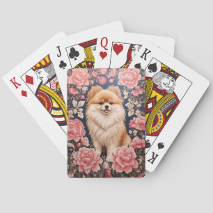 Jeu De Cartes Cute Chien Poméranien Rose Floral