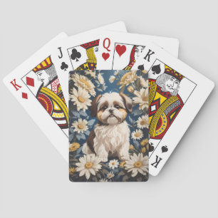 Jeu De Cartes Cute Chih Tzu Chien Blanc Fleurs De Faisée