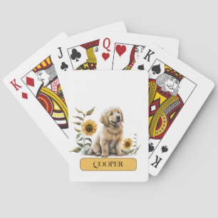 Jeu De Cartes Cute Chiot de laboratoire jaune avec des tournesol