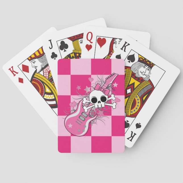 Jeu De Cartes Cute crâne avec guitare rose (dos)