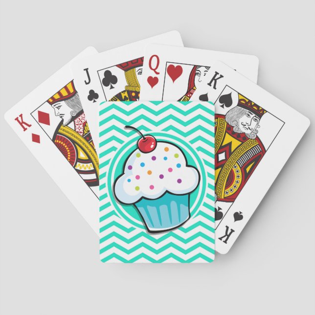 Jeu De Cartes Cute Cupcake ; Aqua Green Chevron (dos)