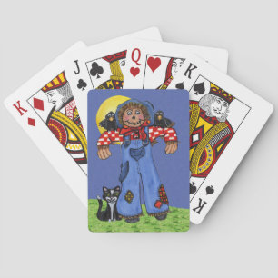 Jeu De Cartes Cute Folk Art Blue Jeans Scarecrow Crows Halloween