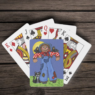 Jeu De Cartes Cute Folk Art Blue Jeans Scarecrow Crows Halloween