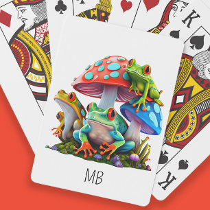 Jeu De Cartes Cute Frogs Champignons Bleus Rouge Monogramme