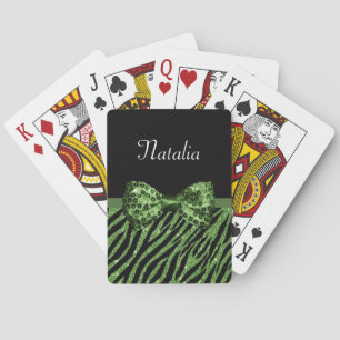 Jeu De Cartes Cute Green Zebra Print FAUX Glitz Bow avec nom