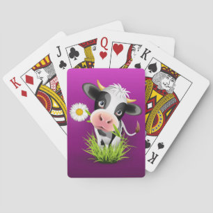 Jeu De Cartes Cute Holstein cow in grass over purple