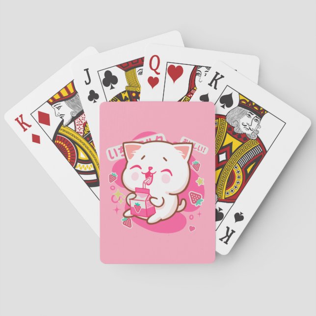 Jeu De Cartes Cute Kawaii Chat Lait de fraise japonais (dos)