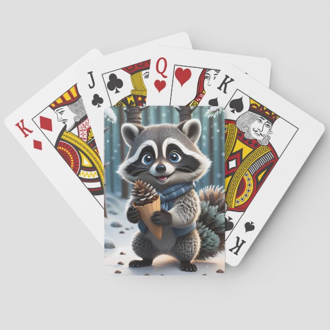 Jeu De Cartes Cute Kawaii style Raccoon avec cône crème de pin (dos)
