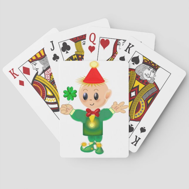 Jeu De Cartes Cute leprechaun vert avec un chanceux trèfle (dos)