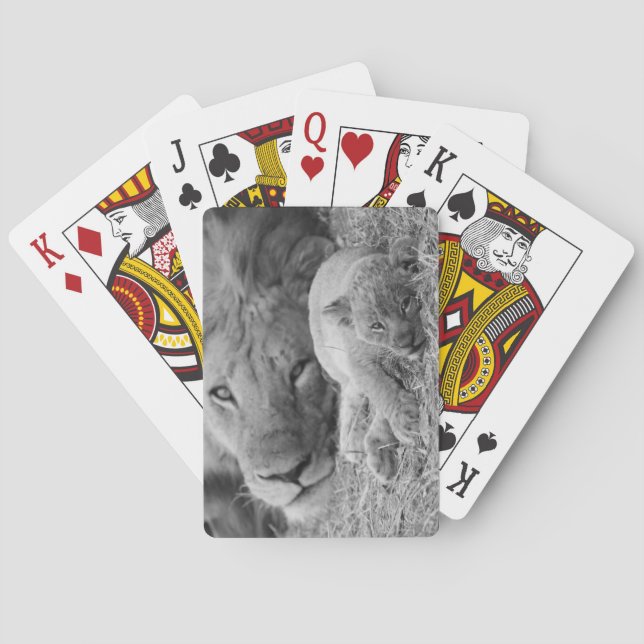 Jeu De Cartes Cute Lion Cub Repose Avec Le Père (dos)