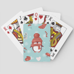 Jeu De Cartes Cute little Christmas penguin in in a bright red s