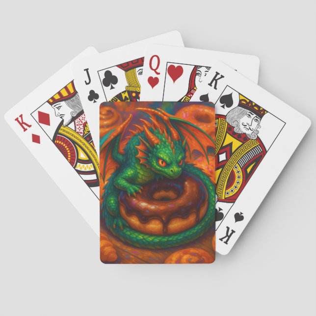 Jeu De Cartes Cute Mini Dragon Vert & Imaginaire Donut Art (dos)