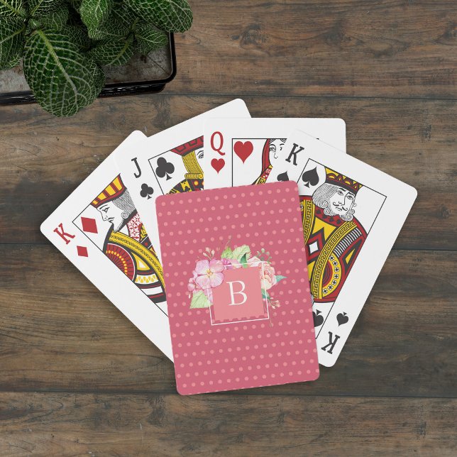 Jeu De Cartes Cute Moderne Fille Chic Monogramme Rose Floral (Créateur téléchargé)