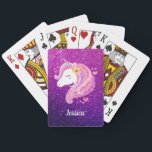 Jeu De Cartes Cute Parties scintillant Unicorn<br><div class="desc">Parties scintillant rose mignonne et violet unicorne visage jouer cartes. Fait un cadeau si amusant pour une fille. Personnalisez-le avec le nom de votre fille. Conçu pour vous par Blackberry Boulevard.</div>