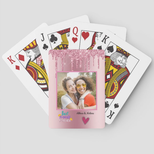 Jeu De Cartes Cute Pink Meilleur Ami Photo Personnalisable (dos)