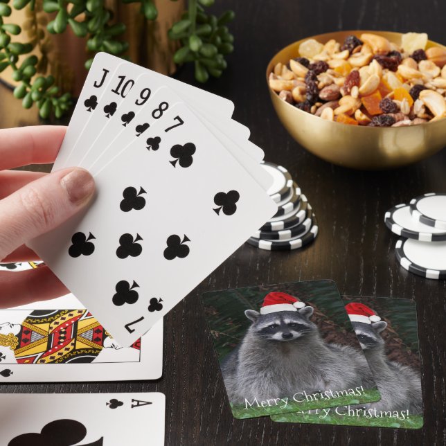 Jeu De Cartes Cute Raccoon portant le chapeau rouge Santa (In Situ)