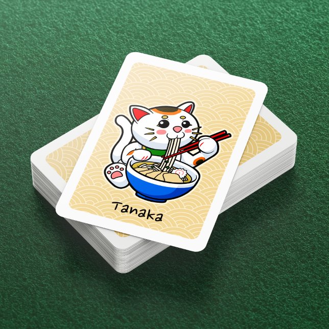 Jeu De Cartes Cute Ramen Manger Japonais Lucky Chat - Personnali (Lucky Cat Eating Ramen Playing Cards- Deck View)