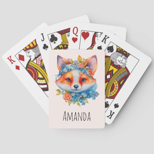 Jeu De Cartes Cute Renard orange avec Couronne florale (dos)