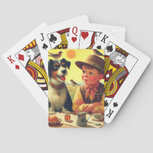 Jeu De Cartes Cute Retro Chien et Enfants Peinture