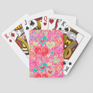 Jeu De Cartes Cute Rose Rouge Aqua Coeurs Saint Valentin