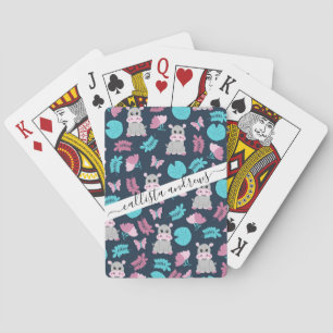 Jeu De Cartes Cute rose Turquoise Hippo Papillon Floral Lily Pad