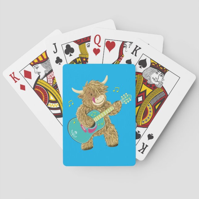 Jeu De Cartes Cute Scottish Highland Cow joue de la guitare    (dos)