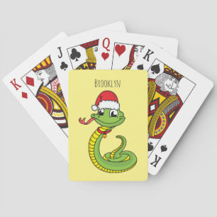 Jeu De Cartes Cute serpent vert avec chapeau santa dessin animé