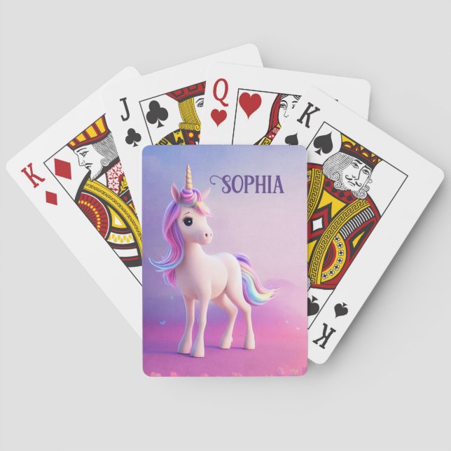 Jeu De Cartes Cute Unicorne Blanche Avec Rose & Bleu Mane (dos)