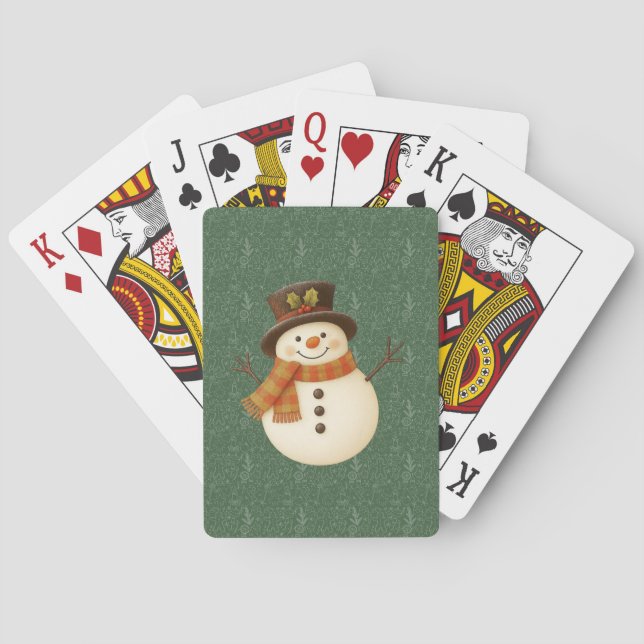Jeu De Cartes Cute, vintage green rustic snowman (dos)