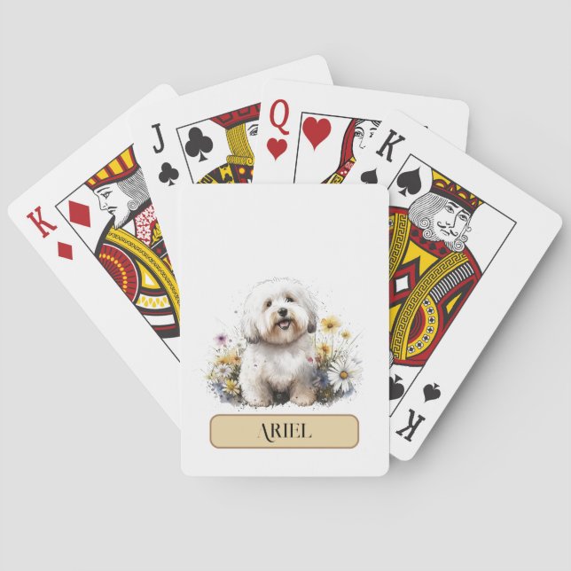 Jeu De Cartes Cute White Shih Tzu Chiot avec Daisie, Personnalis (dos)