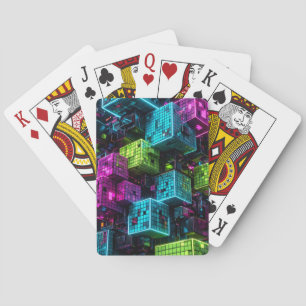 Jeu De Cartes Cyan Magenta Lime Cyberpunk Extrêmement 3D
