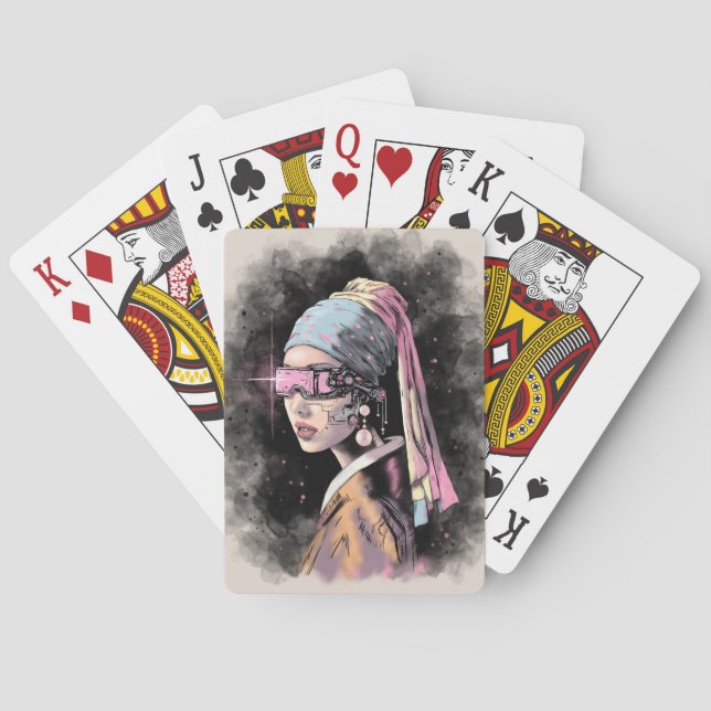 Jeu De Cartes Cyber-fille avec une oreille perle (dos)