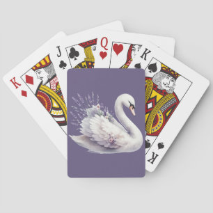Jeu De Cartes Cygne à l'aquarelle avec florales lavande