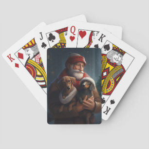 Jeu De Cartes Dachshund avec le Père Noël Noël Festif
