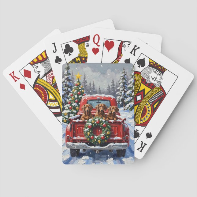 Jeu De Cartes Dachshund camion rouge de Noël vacances (dos)