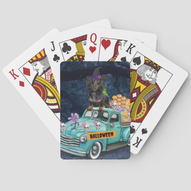 Jeu De Cartes Dachshund Chien Halloween Camion Effrayant Nuit (dos)