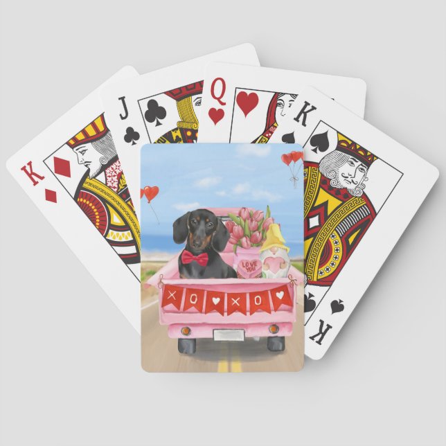Jeu De Cartes Dachshund Chien Saint-Valentin Coeurs de Camion (dos)