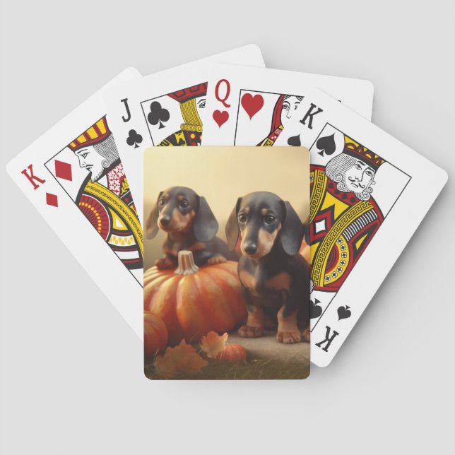 Jeu De Cartes Dachshund Chiot Automne Citrouille de plaisir (dos)