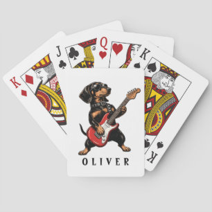 Jeu De Cartes Dachshund Rocker Cool Chien Jouant de la Guitare É