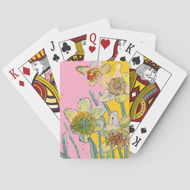 Jeu De Cartes Daffodil Jaune Printemps floral Aquarelle Fleurs (dos)