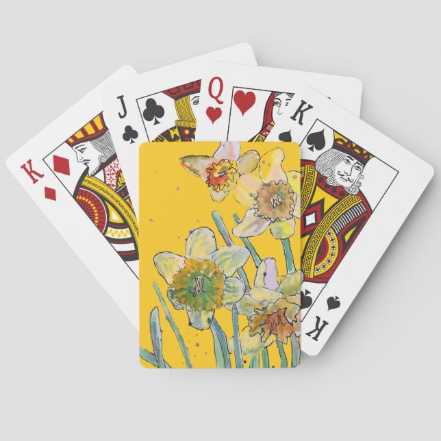 Jeu De Cartes Daffodil Jaune Printemps floral Aquarelle Fleurs (dos)