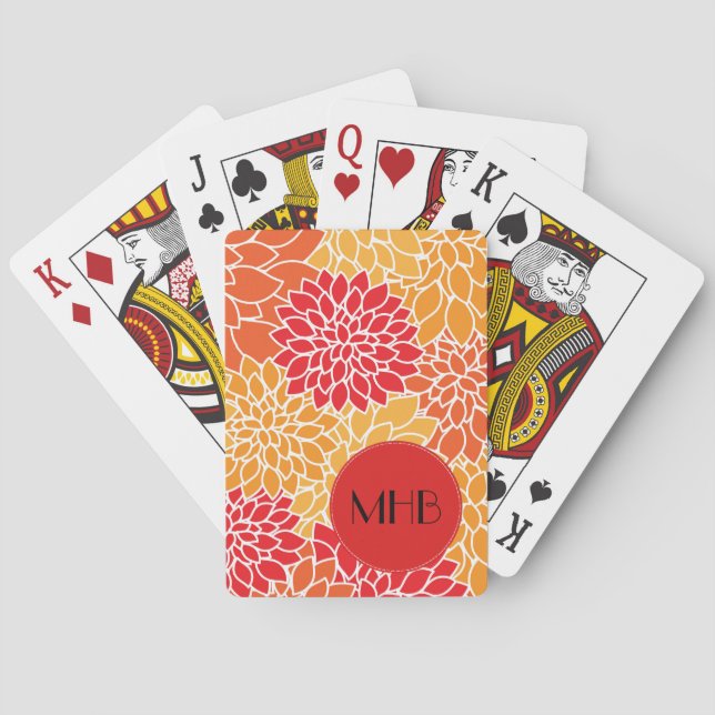 Jeu De Cartes Dahlia Flowers, Orange Dahlia, Monogram (dos)