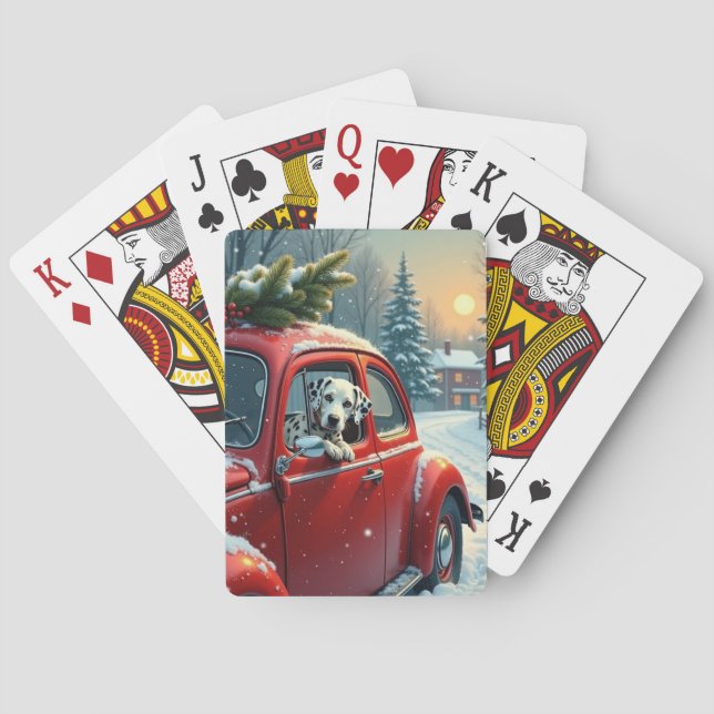 Jeu De Cartes Dalmatian Snowy Car Ride Christmas Painting (dos)