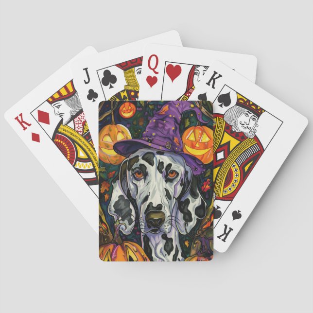 Jeu De Cartes Dalmatien effrayant, sorcière d'Halloween et citro (dos)