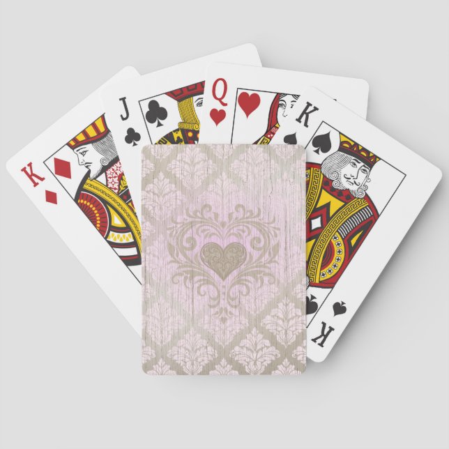Jeu De Cartes Damassé Rose Pâle avec Cœur  (dos)