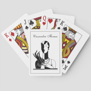 Jeu De Cartes Dame Art Déco Vintage avec perles Noir Blanc
