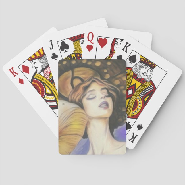 Jeu De Cartes dame avec champignon pont de cartes tons marron (dos)