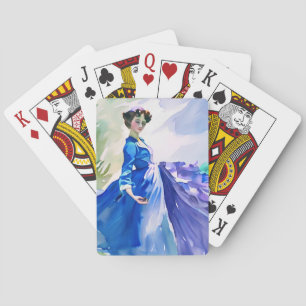 Jeu De Cartes Dame en Robe Bleue - Peinture aquarelle