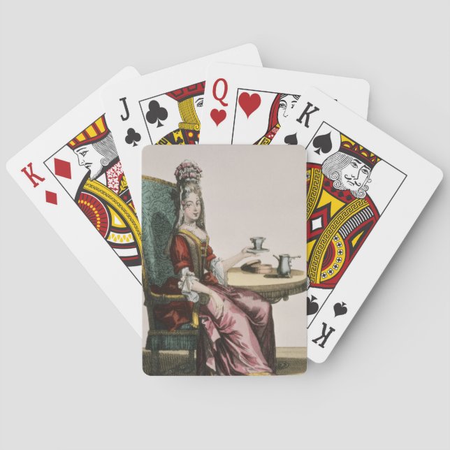 Jeu De Cartes Dame prenant du café, plaque de mode, vers 1695 (g (dos)